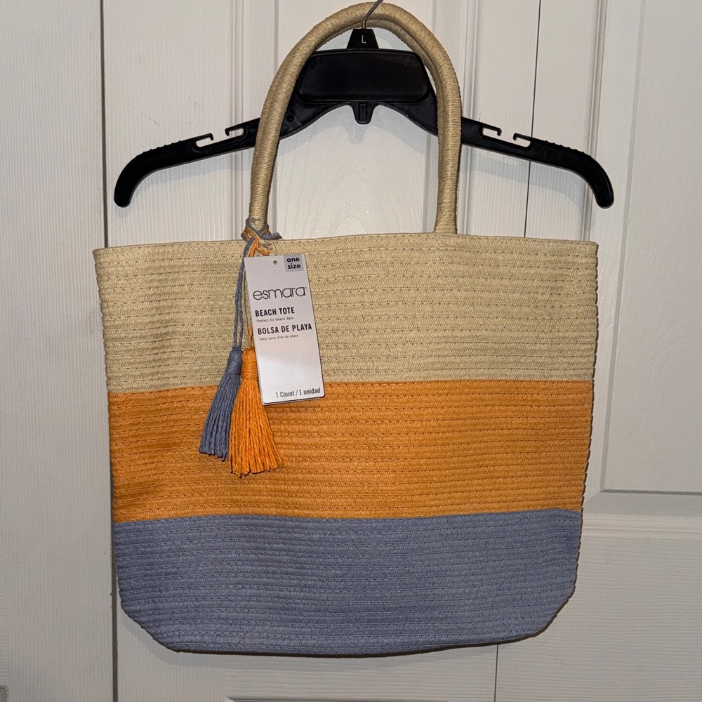 Esmara Colorblock Beach Tote - Tan, Orange, and Gray, NWT, multi use tote